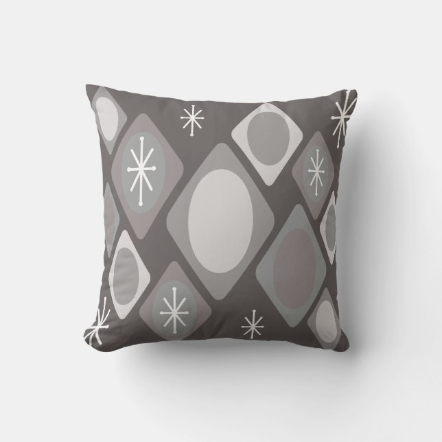 Diamonds Ovals Starbursts Dark Grey Cushion (Front)