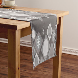 Diamonds Ovals Starbursts Dark Grey Short Table Runner