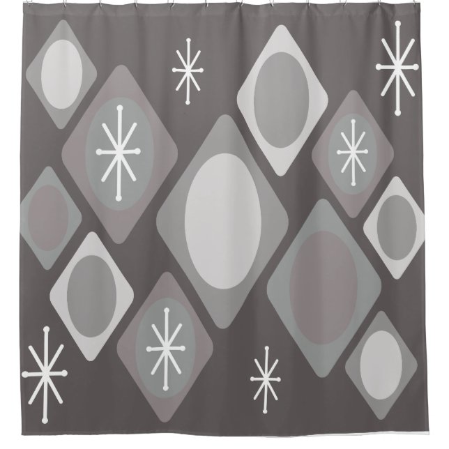 Diamonds Ovals Starbursts Dark Grey Shower Curtain (Front)