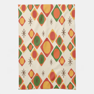 Diamonds Ovals Starbursts Multicolored Tea Towel