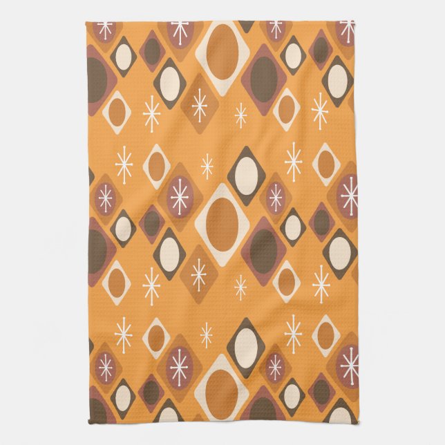 Diamonds Ovals Starbursts Orange Tea Towel (Vertical)