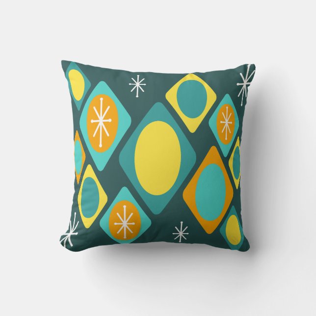 Diamonds Ovals Starbursts Teal Cushion (Front)