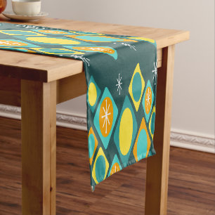 Diamonds Ovals Starbursts Teal Short Table Runner