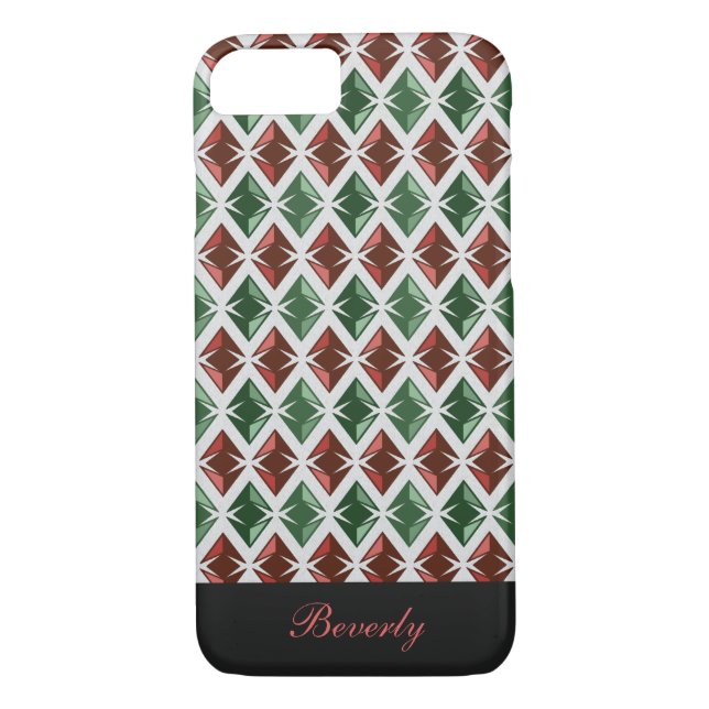 Diamonds Pattern Geometric Red Green any Name Case-Mate iPhone Case (Back)