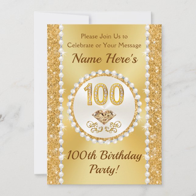 Diamonds, Pearls, 100th Birthday Party Invitations (Front)