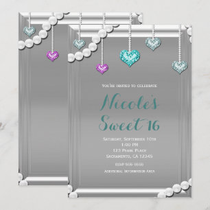 Diamonds & Pearls Bling Jewels Glam Birthday Party Invitation