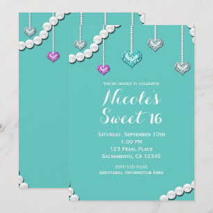 Diamonds & Pearls Bling Jewels Glam Birthday Party Invitation