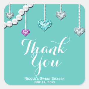 Diamonds & Pearls Bling Jewels Glam Birthday Party Square Sticker