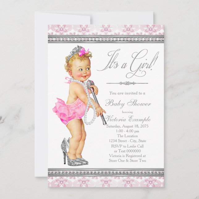 Diamonds Pearls High Heel Little Lady Baby Shower Invitation (Front)