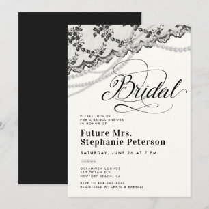 Diamonds Pearls Lace Black Ivory Bridal Shower Invitation