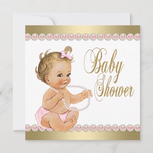 Diamonds Pearls Pink Gold Baby Shower Invitation (Front)