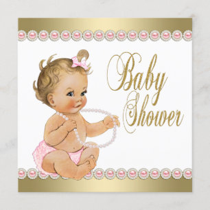 Diamonds Pearls Pink Gold Baby Shower Invitation