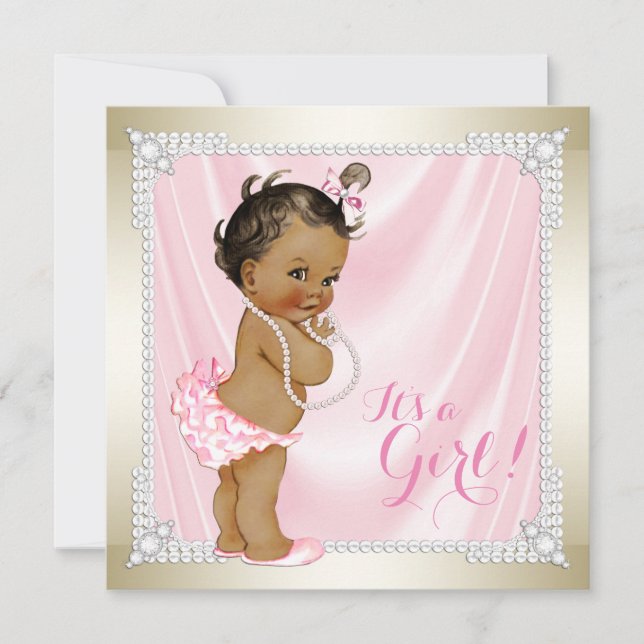 Diamonds Pearls Pink Gold Ethnic Girl Baby Shower Invitation (Front)