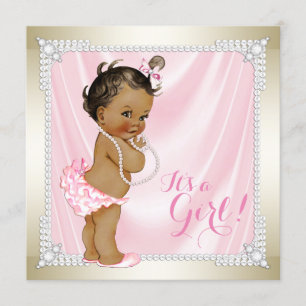 Diamonds Pearls Pink Gold Ethnic Girl Baby Shower Invitation