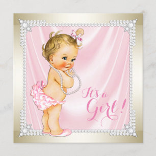 Diamonds Pearls Pink Gold Girly Baby Shower Invitation