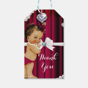 Diamonds & Pearls Red Glamour Vintage Baby Shower Gift Tags