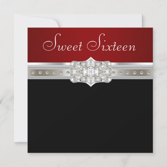 Diamonds Pearls Ruby Red Sweet Sixteen Birthday Invitation (Front)