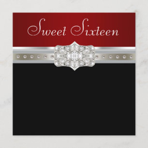 Diamonds Pearls Ruby Red Sweet Sixteen Birthday Invitation