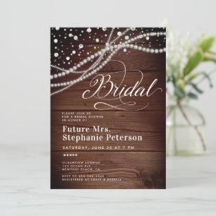 Diamonds Pearls Rustic Wood Chic Mrs Bridal Shower Invitation