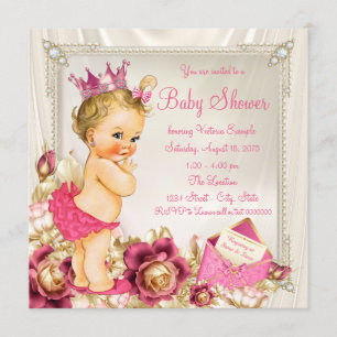 Diamonds Pearls Satin Pink Princess Baby Shower Invitation