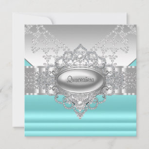 Diamonds Pearls Teal Blue Quinceanera Invitations