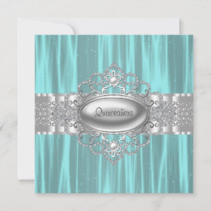 Diamonds Pearls Teal Blue Quinceanera Invitations