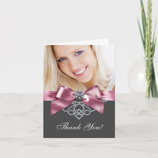 Diamonds Pink and Black Photo Thank You Cards (Front)