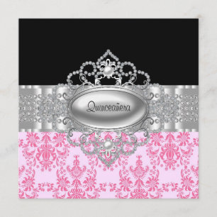 Diamonds Pink Black Quinceanera Invitations