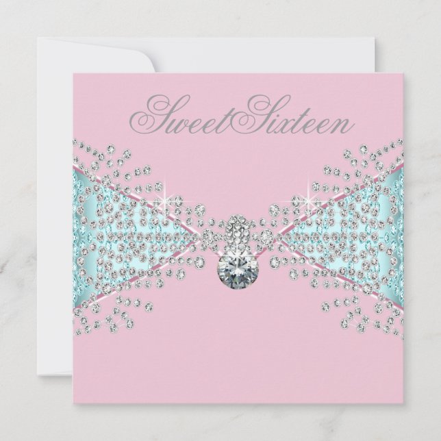 Diamonds Pink Teal Blue Sweet Sixteen Birthday Invitation (Front)