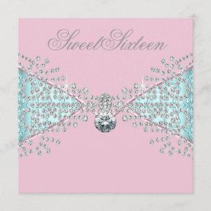 Diamonds Pink Teal Blue Sweet Sixteen Birthday Invitation