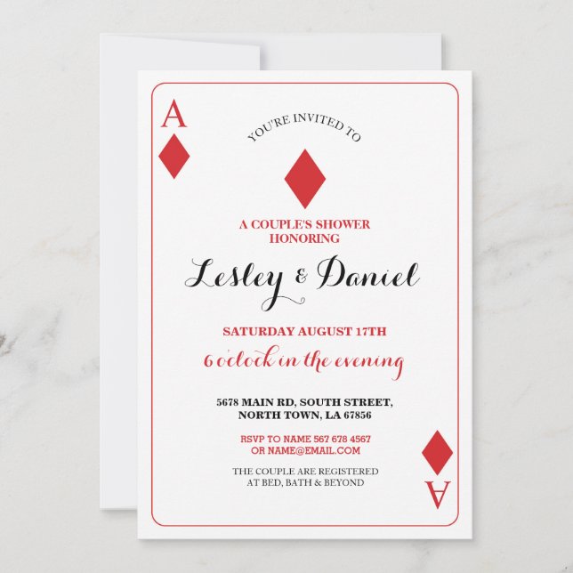 Diamonds Playing Card Couples Engagement Invite (Front)
