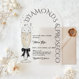 Diamonds & Prosecco Elegant Bow Bridal Shower Acrylic Invitations