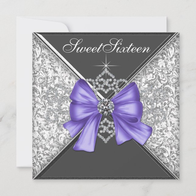 Diamonds Purple and Black Sweet 16 Birthday Party Invitation (Front)