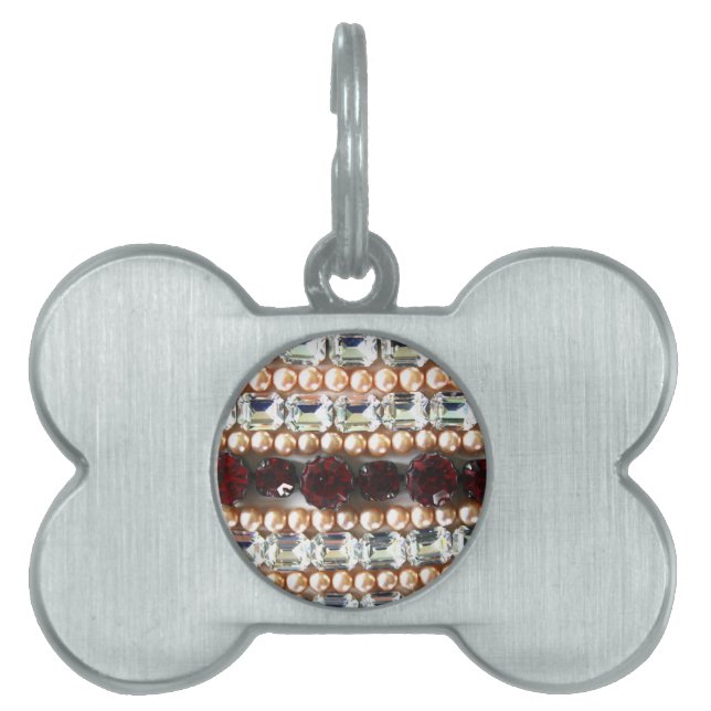 Diamonds rhinestones pearls - vintage jewellery pet tag (Front)