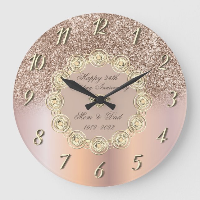 Diamonds Rose Gold Ombre 50 Wedding Anniversary  Large Clock (Front)