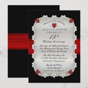 Diamonds Rubies Red 15th Wedding Anniversary Invitation