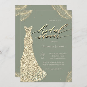Diamonds Shiny Dress Sage Green Bridal Shower  Invitation