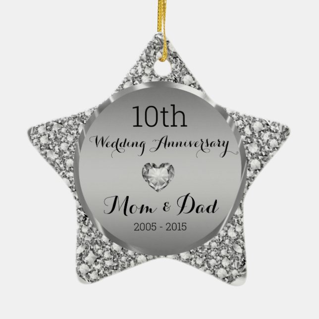 Diamonds & Silver 10th Wedding Anniversary 2 Ceramic Tree Decoration (Back)