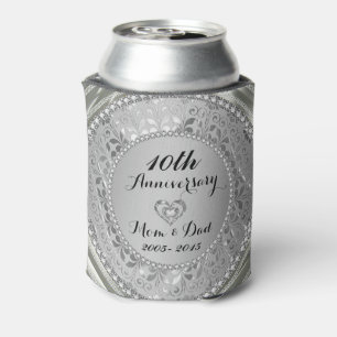 Diamonds & Silver 10th Wedding Anniversary Can Cooler