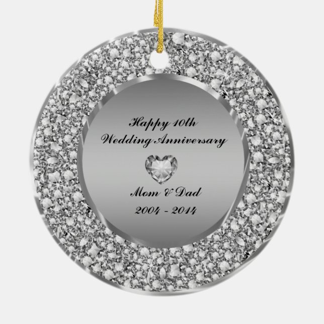 Diamonds & Silver 10th Wedding Anniversary Ceramic Tree Decoration (Back)