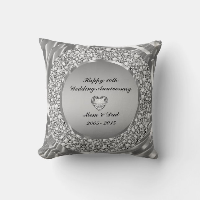 Diamonds & Silver 10th Wedding Anniversary Cushion (Front)