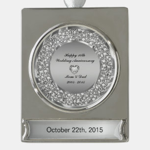 Diamonds & Silver 10th Wedding Anniversary Plated Banner Ornament