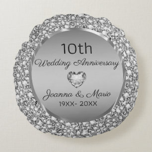 Diamonds & Silver 10th Wedding Anniversary Round Cushion
