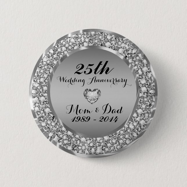 Diamonds & Silver 25th Wedding Anniversary 2 6 Cm Round Badge (Front)