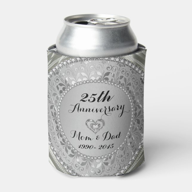 Diamonds & Silver 25th Wedding Anniversary Can Cooler (Can Front)