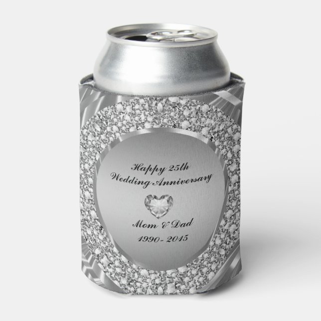 Diamonds & Silver 25th Wedding Anniversary Can Cooler (Can Front)