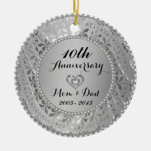 Diamonds & Silver 25th Wedding Anniversary Ceramic Tree Decoration