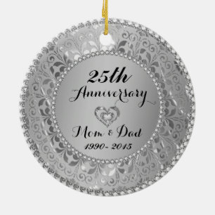 Diamonds & Silver 25th Wedding Anniversary Ceramic Tree Decoration