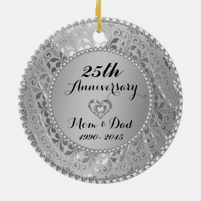 Diamonds & Silver 25th Wedding Anniversary Ceramic Tree Decoration (Back)