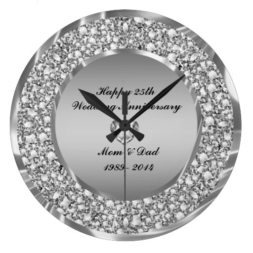 Image of Diamonds & Silver 25th Wedding Anniversary Large Clock
